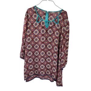 EYESHADOW Geometric Print Long Sleeve Top - Size 2X